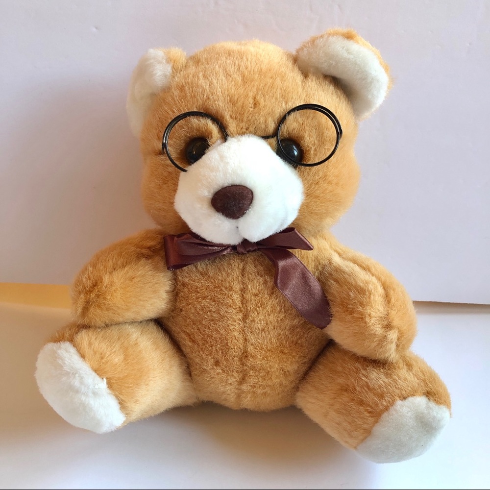NEW Vintage Teddy Bear w/ Glasses Stuffed Plush Animal Toy 9” NWOT